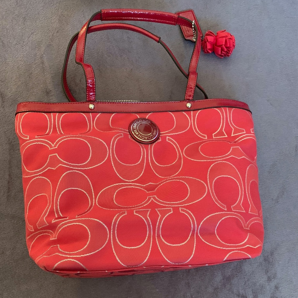 Red Coach Tote with Flower